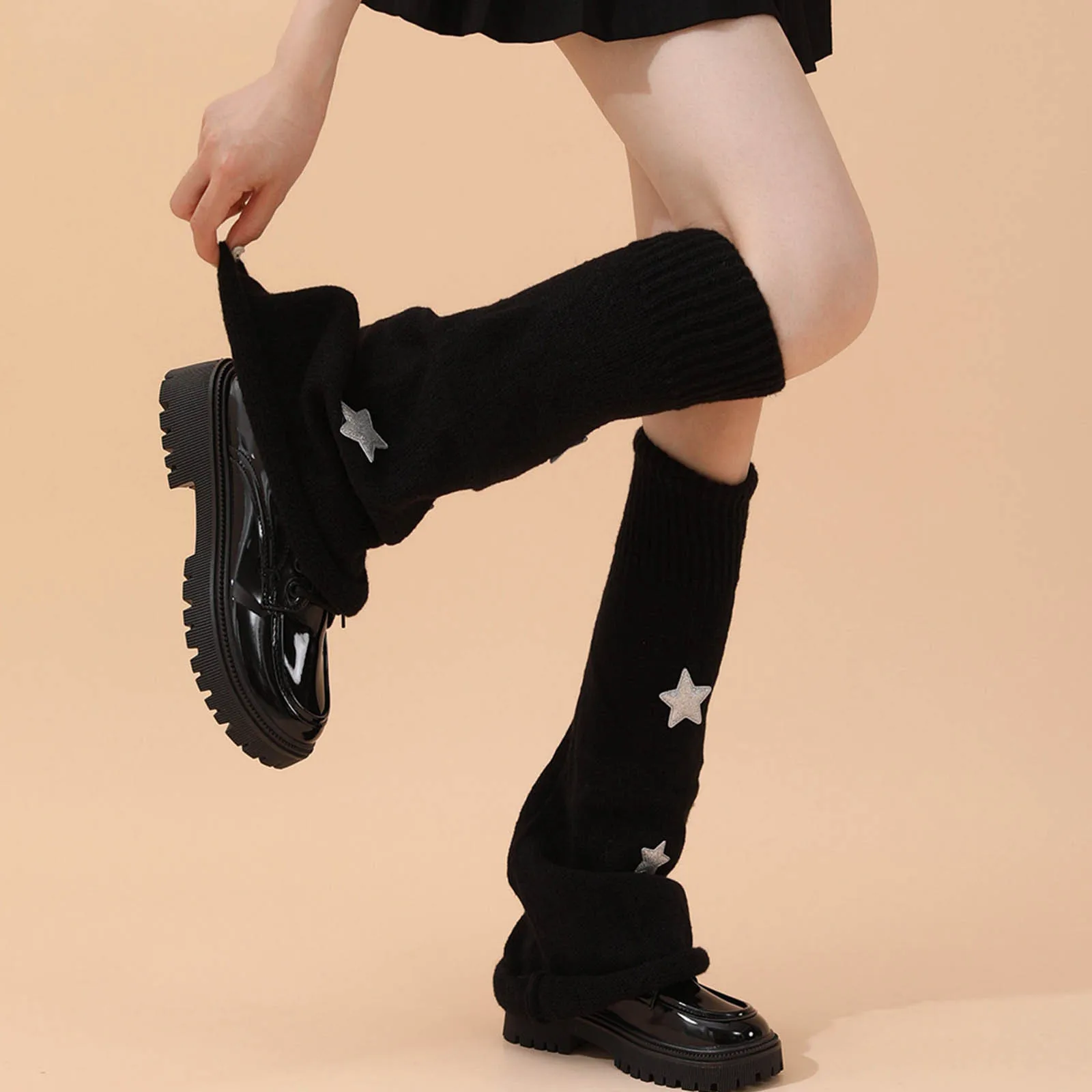 Women'S Ankle Socks Star Girl Y2k Leg Warmer Socks For Autumn Winte Japanese Fashion Stockings For Girls Ladies Solid Black Sock