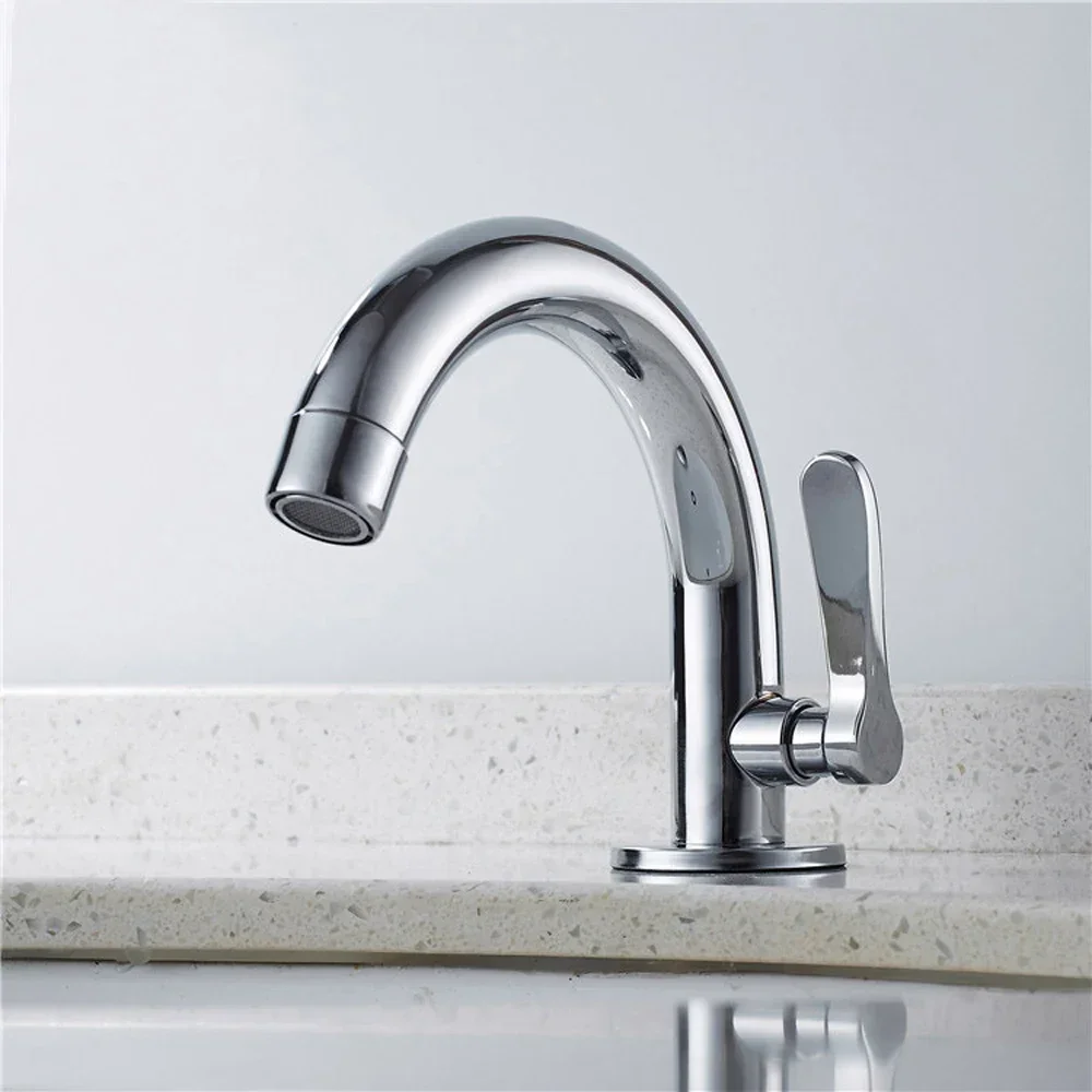 Water Saving Cold Water Basin Faucet Bathroom Quick Opening Chrome Single Handle Single Holes Deck Mounted Water Tap