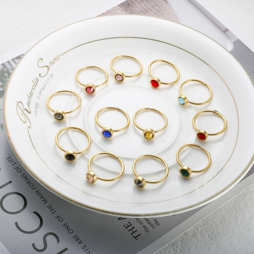 JINHUI قابل للتعديل مرصع بالجواهر خاتم للنساء فتاة ملونة كريستال رقيقة خواتم الاصبع الفولاذ المقاوم للصدأ قزحي الألوان الزركون مجوهرات جديد #5