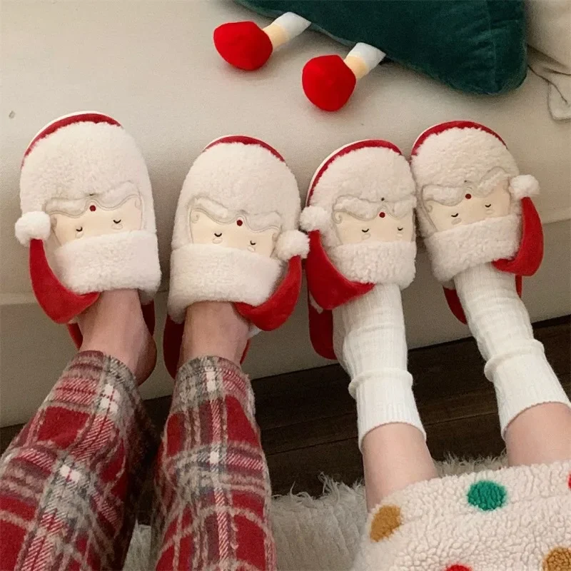 Cute Santa Claus men women indoor non-slip furry shoes couple winter new warm cotton slippers for Christmas party