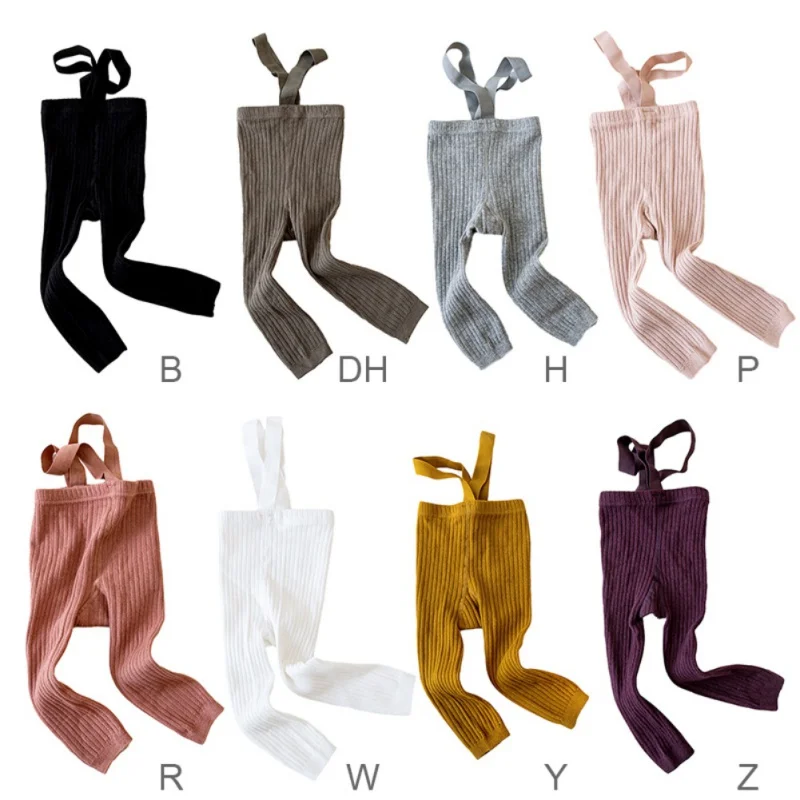 Autumn Kids Baby Simple Casual Ribbed Cotton Leggings Solid Color Baby Girl Boys Overalls Children Suspender Pantyhose 8 Colors