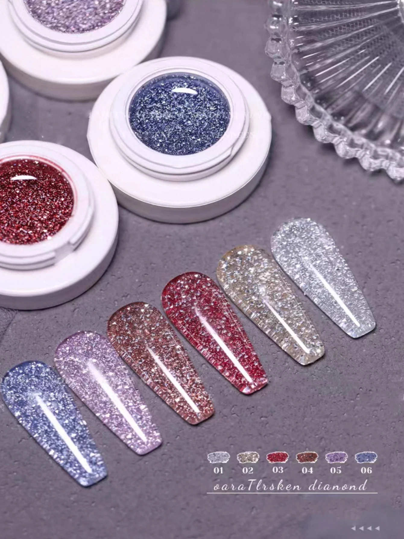 6PCS 2025 ใหม่อินเทรนด์เล็บแฟชั่น Phototherapy ประกาย Aurora Fine Glitter Shattered เพชรโปร่งใสเล็บเจล,