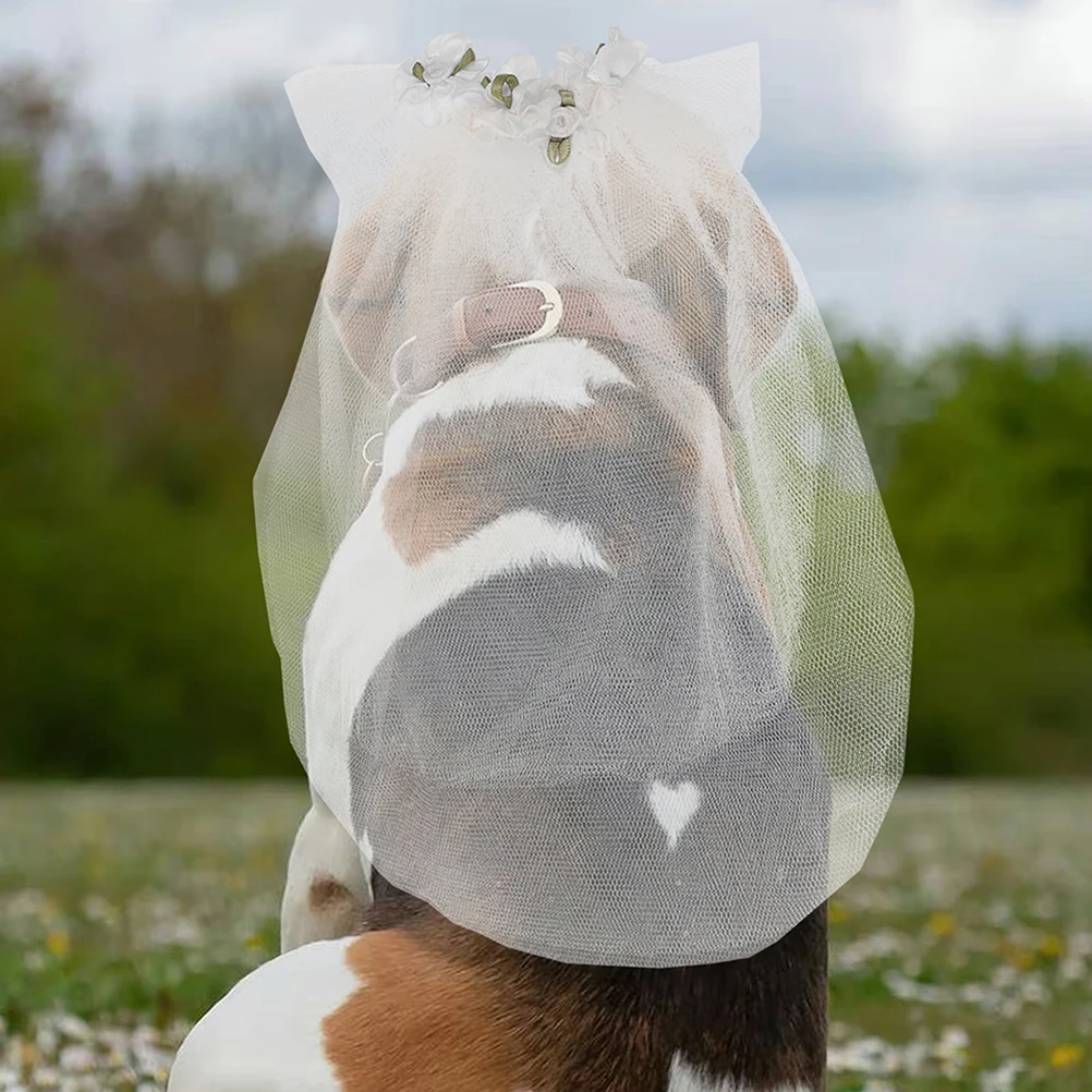 

Pet Wedding Headwear Dress Dog Veil Bride Costume White Outfits for Small Dogs