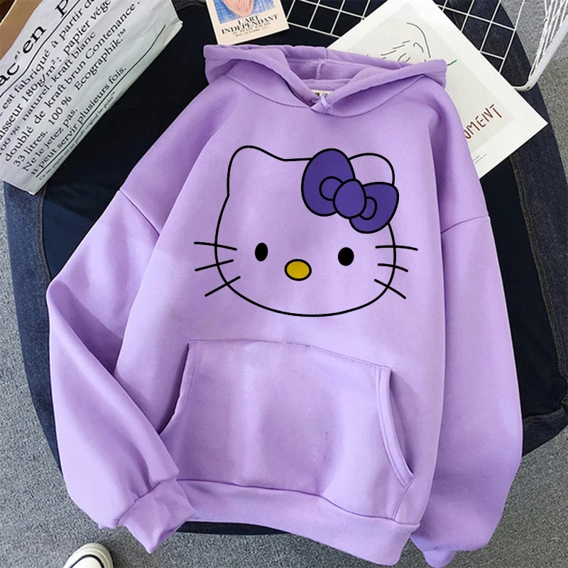 Women\'s Aesthetic Sweatshirts Winter Clothes Sanrio Miniso Hello Kitty Luxury Brand Plus Size Women\'s Long Sleeve Designer Hoodi