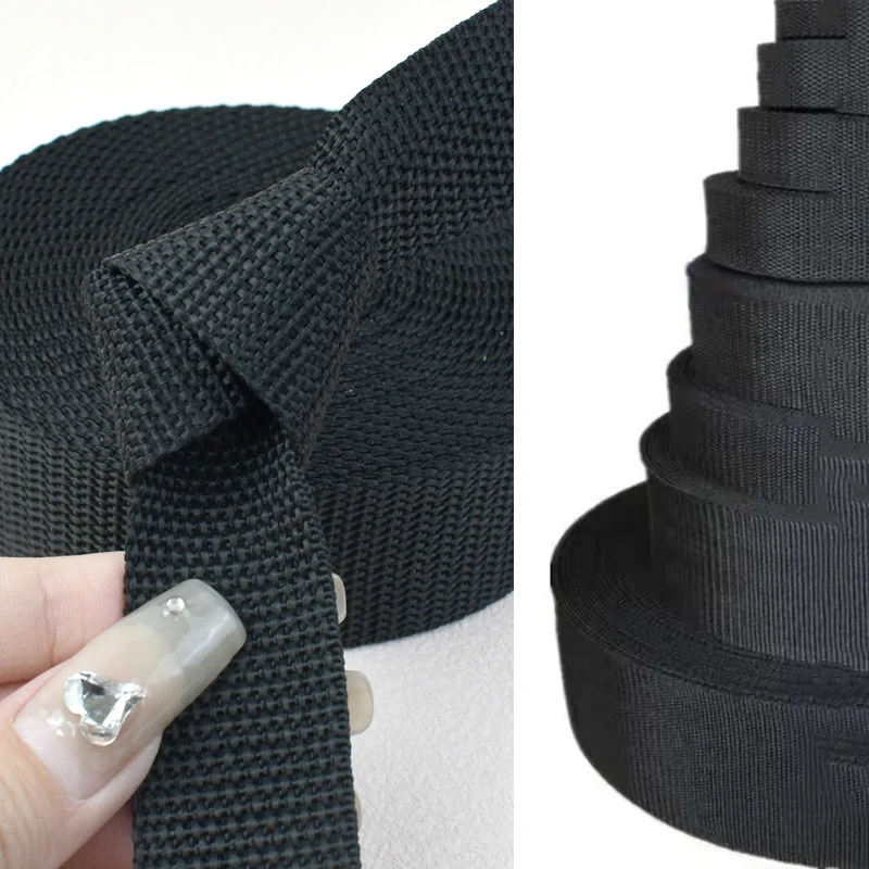 5M 20-100mm Black Nylon Webbing for Bag Strap Braid Belt Shoulder Tape Lashing Straps Ribbon Bias Binding DIY Sewing Accessories