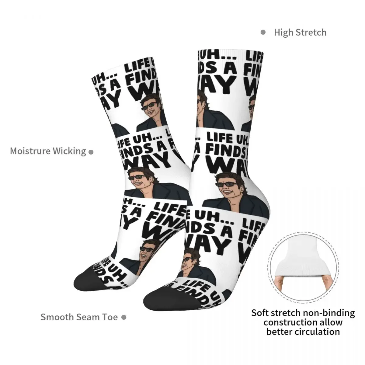 Life Uh Finds A Way Socks Harajuku Sweat Absorbing Stockings All Season Long Socks Accessories for Man's Woman's Gifts