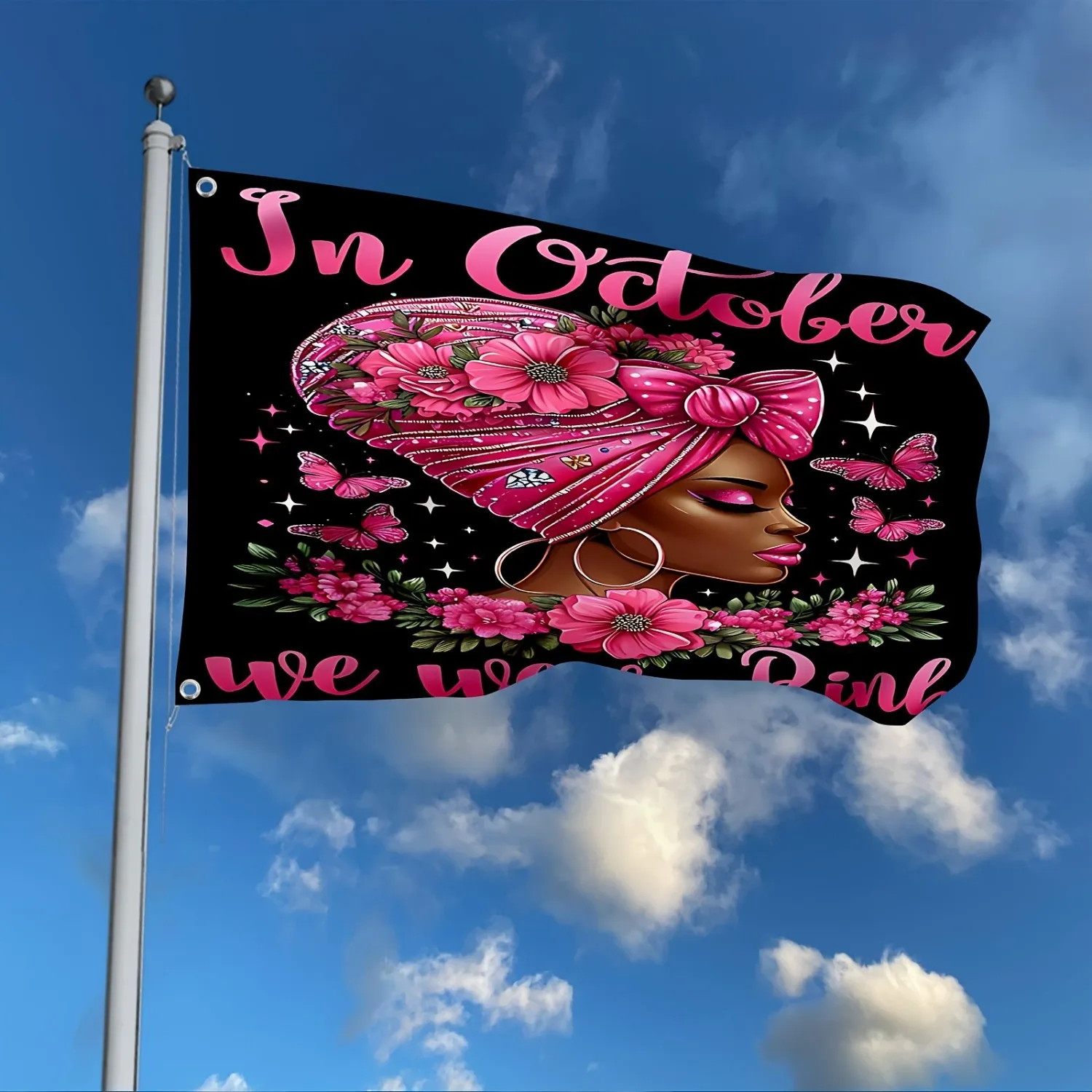 1pc Breast Cancer Awareness Flag - Pink Ribbon Design with 