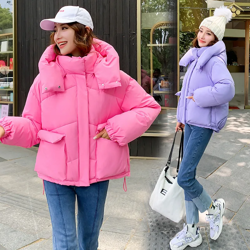 New down cotton jacket women's Korean loose fluffy bread suit short hooded thick coat