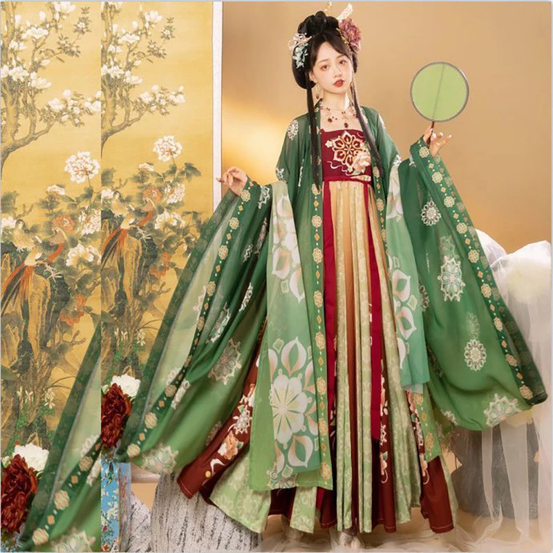 

Женское традиционное китайское платье Hanfu, карнавальный костюм принцессы Hanfu для косплея, сценический танцевальный костюм зеленого и красного цвета, большого размера