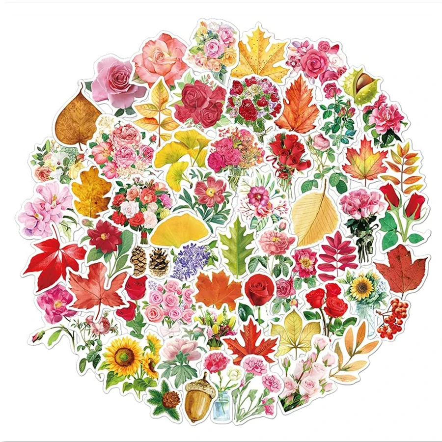 

50/100PCS Flowers Leaves Stickers Aesthetic Floral Fall Leaf Plant Waterproof Vinyl Stickers for Scrapbooking Laptop Hydroflasks