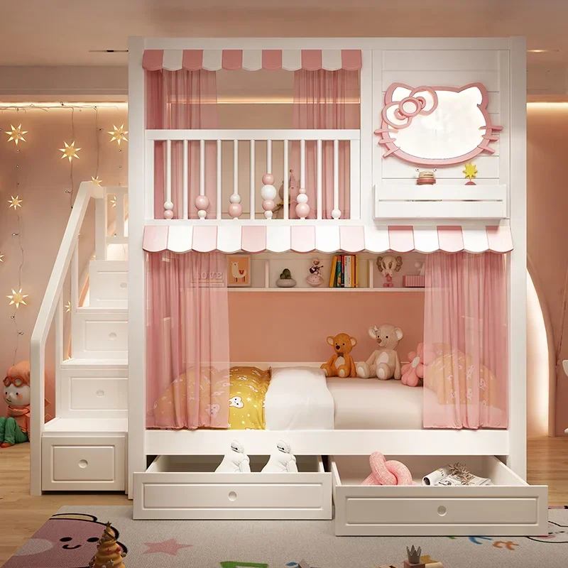 

Furniture Customizable solid wood children's bunk beds with two layers of girls' high and low mother beds and girls' mother