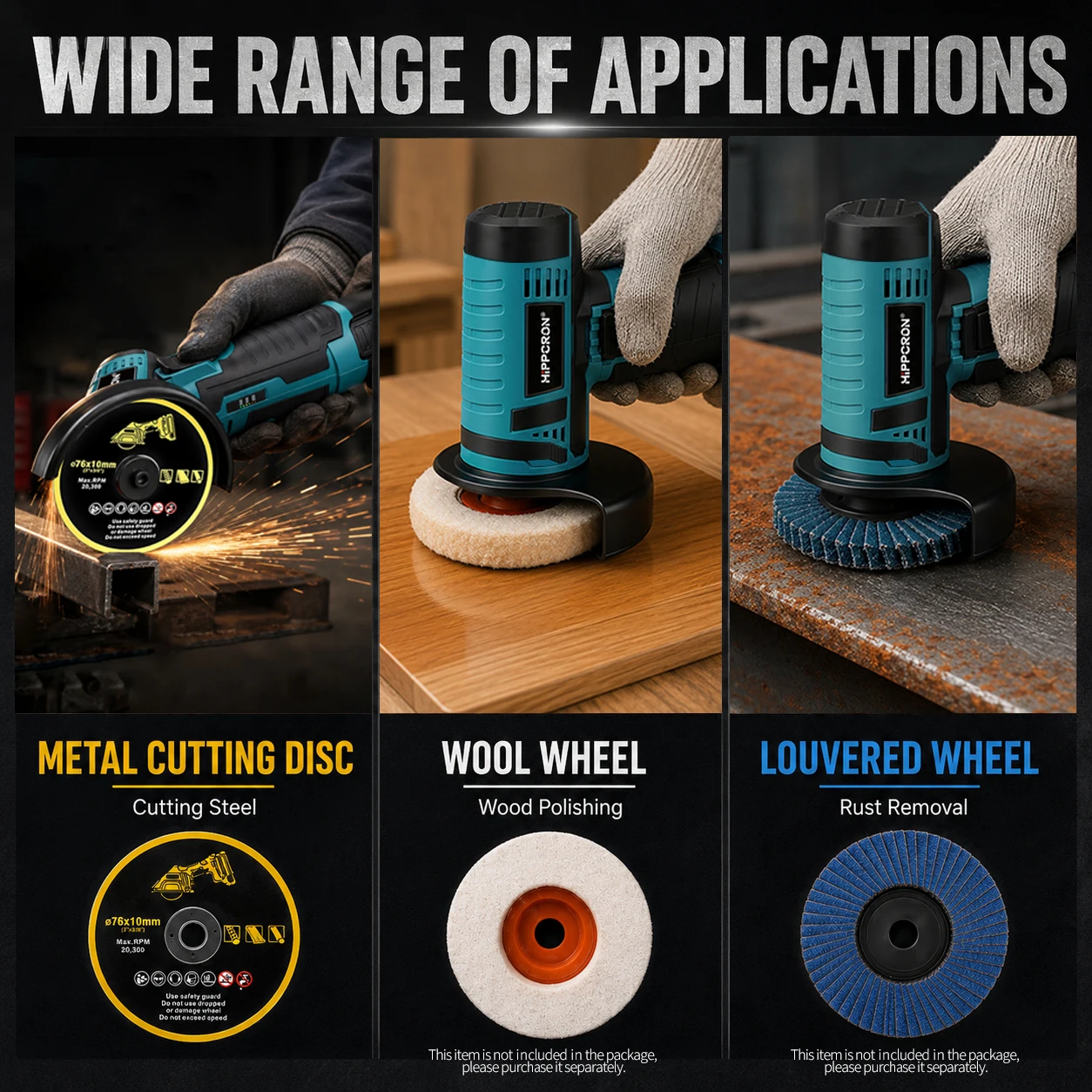 Hippcron 12V Electric Portable Angle Grinder Cordless Polishing Mini Cutting Blade Grinder Machine Lithium Battery Universal image 5