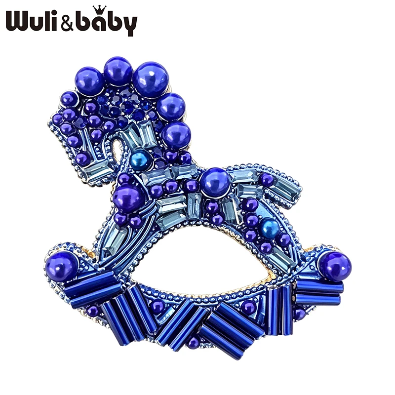 Wuli&baby Lovely Merry-go-round Horse Brooches For Women Unisex 4-color Beads Pearl Horse Animal Party Brooch Pins New Year Gift