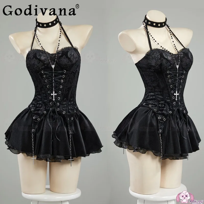 Women's Halloween Party Cosplay Outfit Gothic Subculture Short Skirt Cos Costume Set Female Summer Black Role Play Outfits