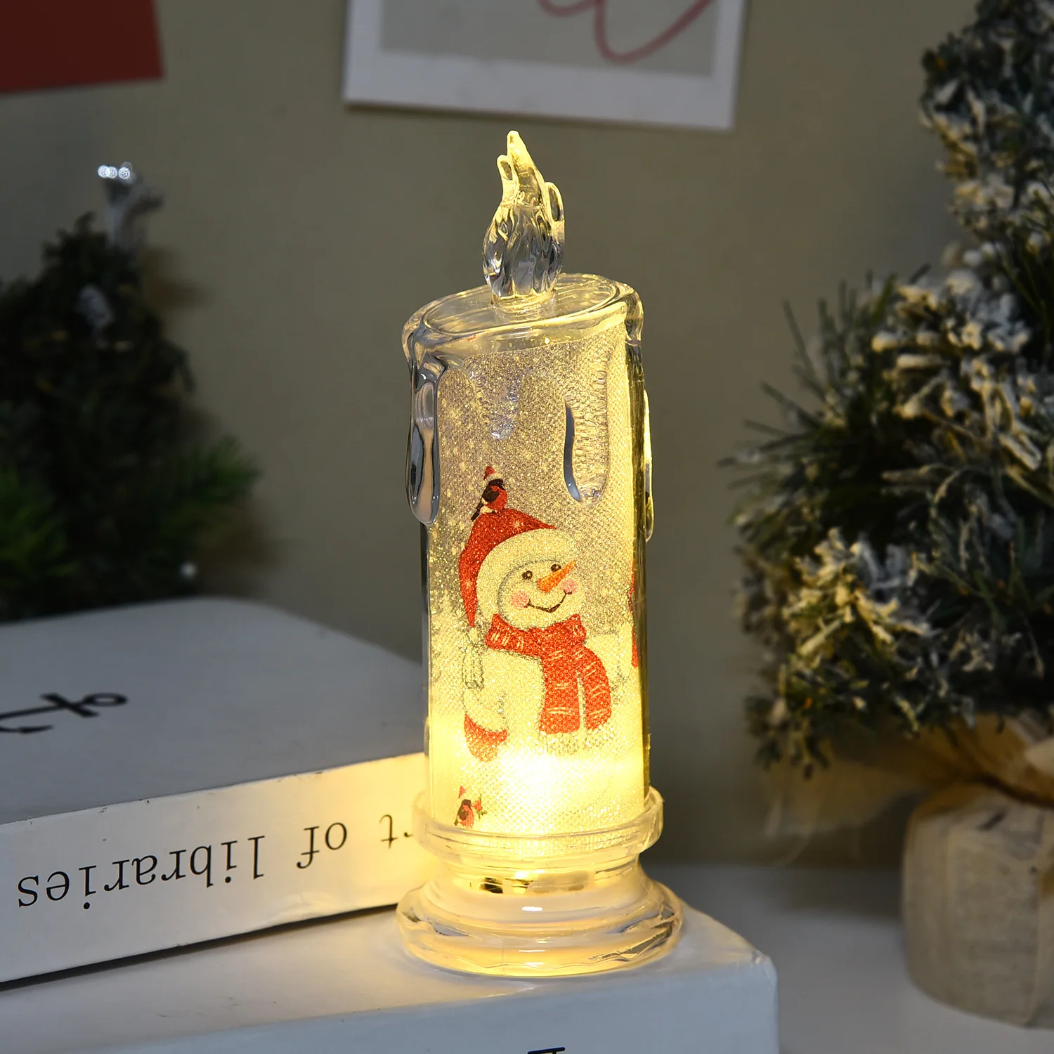 Glowing Toys Electronic Candle Light Transparent Built-In Printed Led Simulation Candle Flameless Atmosphere Light Holiday Decor