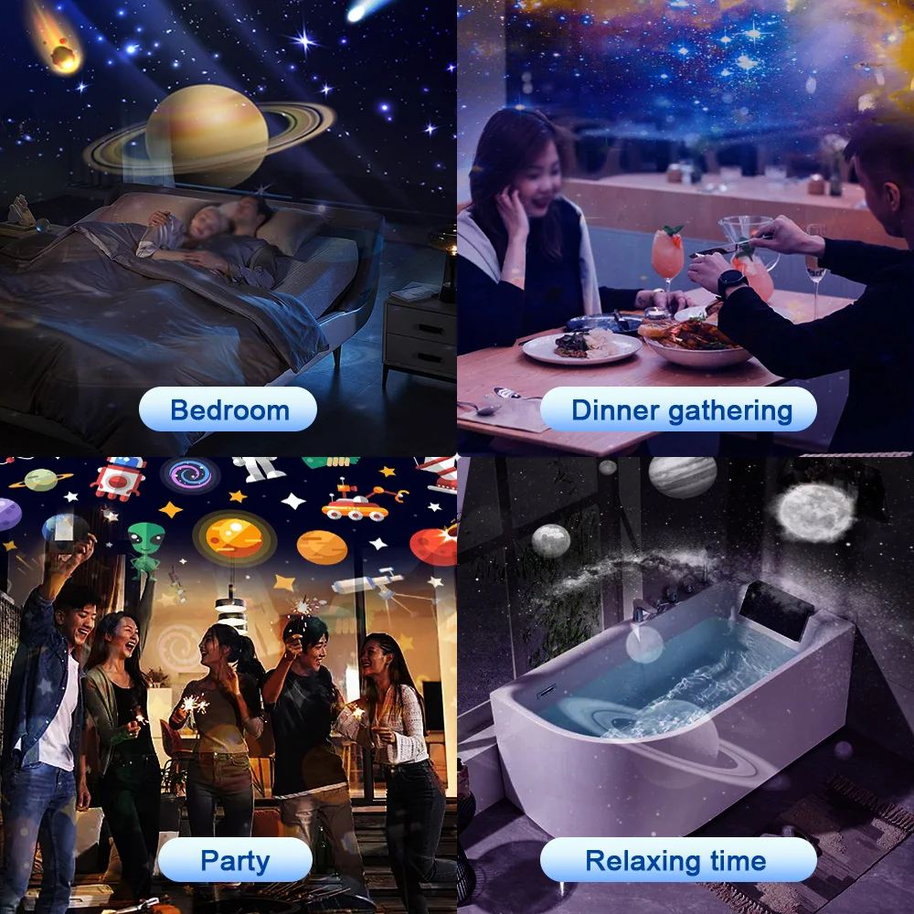 Bluetooth Galaxy  Star Projector Night Light For Bedroom 8 Films Star Projector Lamp with 360° Rotating for Christmas Decor