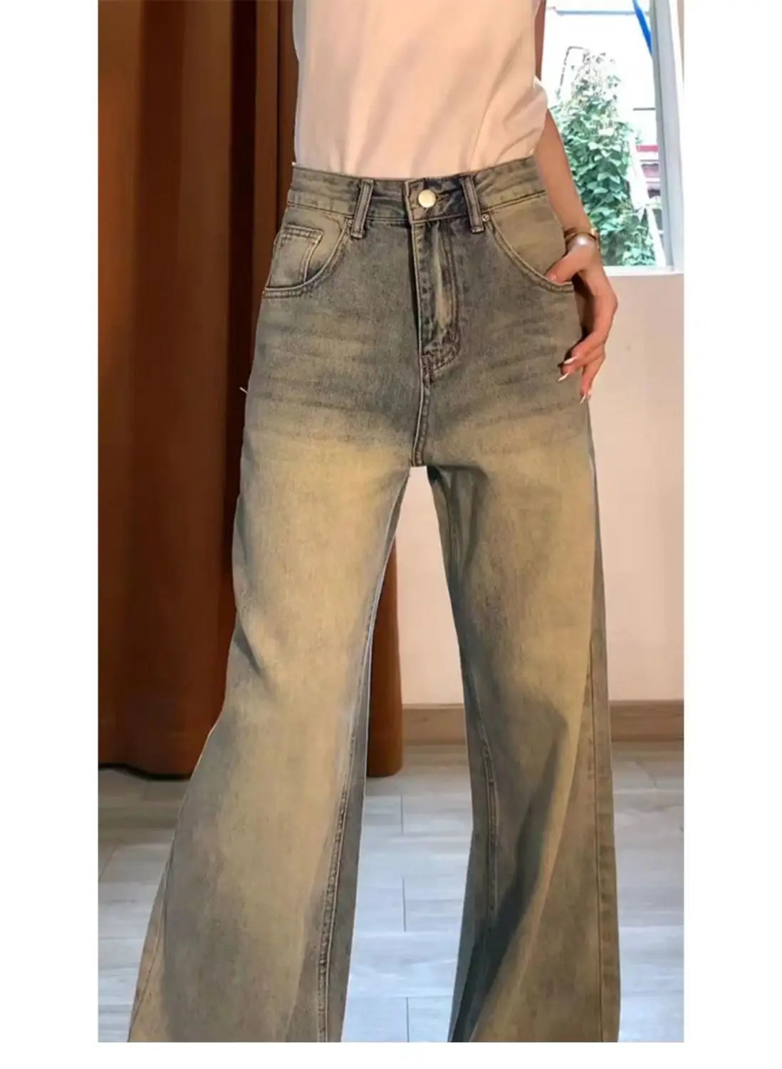 Dames Palazzo Jeans Cargotassen Multi Pocket Utility Werkkleding Militair Camouflage Denim Street Style Basic Herfst Winterkleding