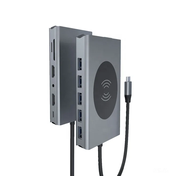 

USB C Hub 14 in 1 Type C Adapter Docking Station with Wireless Charger 100W PD 4K HDMI VGA USB 3.0 Ethernet SDTF for MacBook Pro