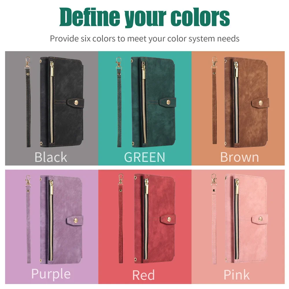 For Xiaomi Redmi Note 13 Pro Plus 5G Crossbody Leather Zipper Wallet Case For Redmi Note 12S 11S 11E 10S 12 11 10 Pro Max Cover