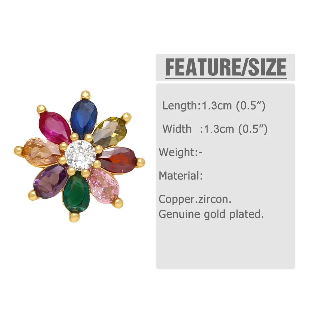 FLOLA 1 Pair Multicolor Crystal Daisy Stud Earrings for Women Copper Zirconia Star Ear Studs Mini CZ Jewelry Gifts erst23