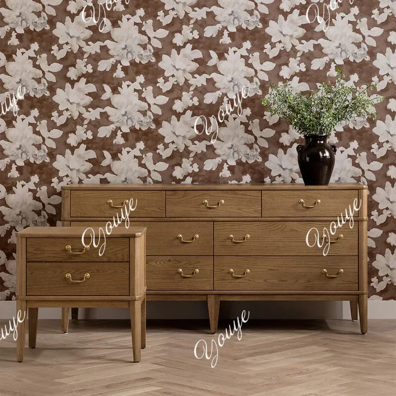 

SX American Solid Wood Chest Of Drawers French Vintage Drawer Bedroom Bedside Dresser Living Room Wall Storage Cabinet