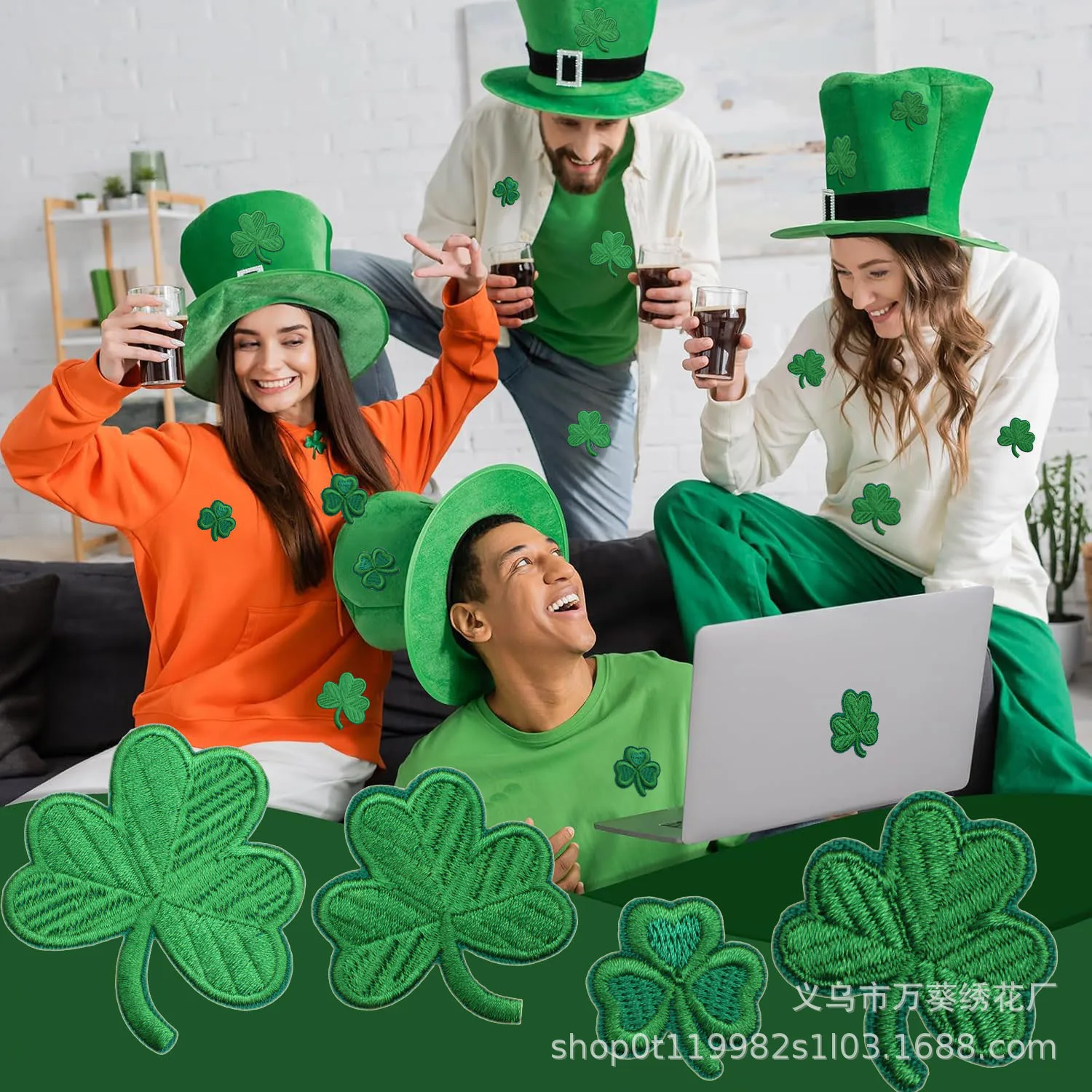 Holiday Atmosphere Small Leaf Patch Sticker Bag Decoration Embroidery Clover Embroidery Cloth Sticker St. Patrick's Chapter Boy