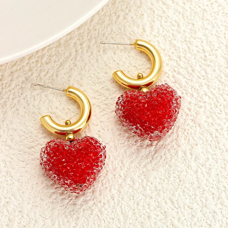 

Heart Shaped Sugar Candy Drop Earrings for Girls, Red