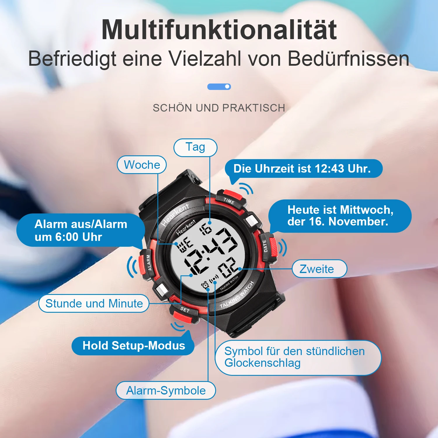 Hearkent Talking Watch Kid Speaking German Language Electronic Digital Sports Watches Children Alarm Chrono Clock Sprechende Uhr