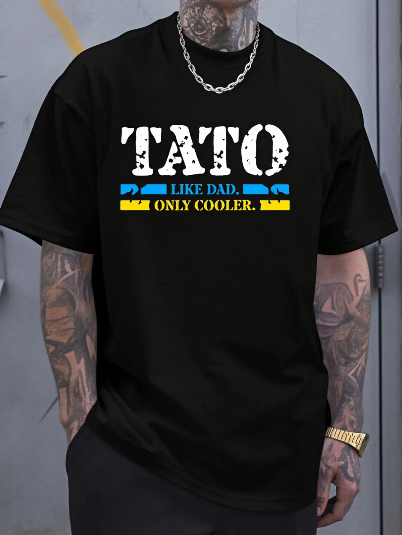 100% Cotton Ukrainian Tato Like Dad, Only Cooler Father Day Best Gifts T-Shirt Women's Men's Graphic Tee, Causal Tops Fashion Tshirt