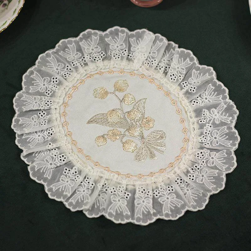 New French Style Embroidery Lace Placemat Home Kitchen Dining Table Mats Oval Coaster Home Decoration Placemats Pot Mat Cloth
