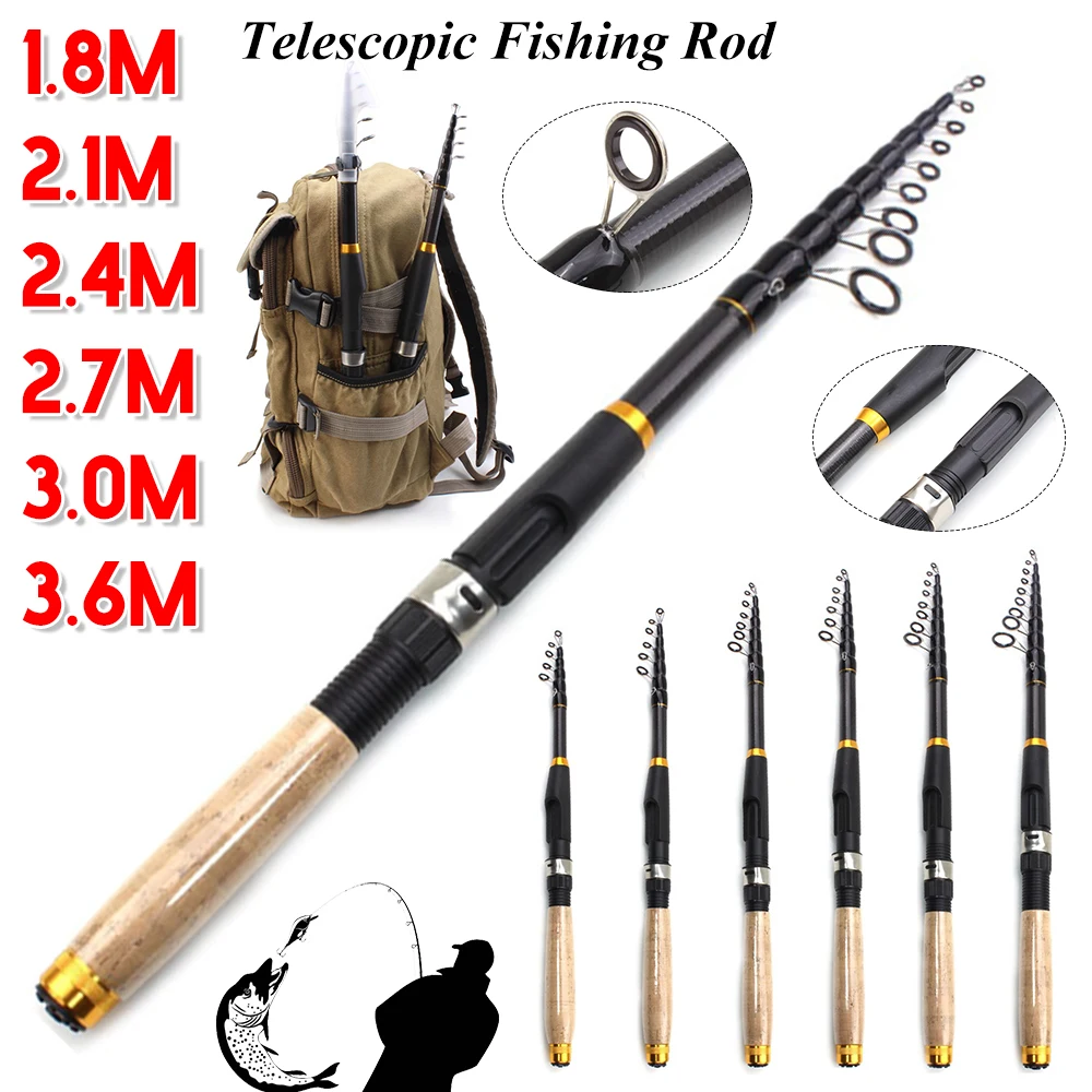 Telescopic Fishing Rod Carbon Fiber Spinning Rod for Fishing Pole Small Short Sea Surfcasting Fishing Tackle 1.8m 2.4m 3.0m 3.6m