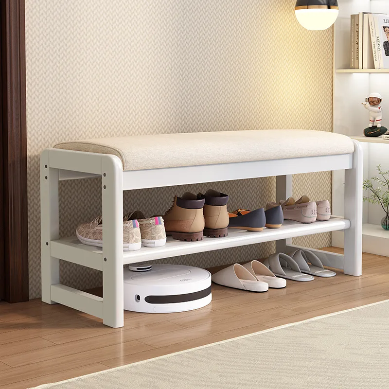 Solid wood Nordic shoe changing stool Home door shoe cabinet with padded shoes bench long bench multi-storey home shoe rack