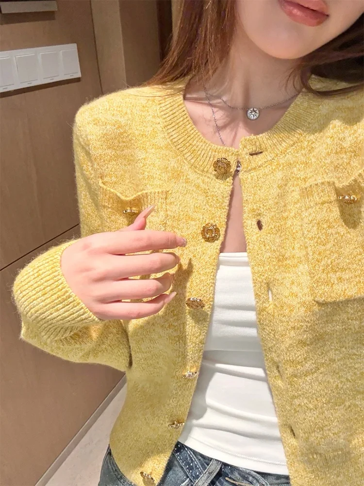 

Женский модный легкий вязаный кардиган XZY Chic больших размеров с длинными рукавами, желтый, универсальный повседневный топ для весны