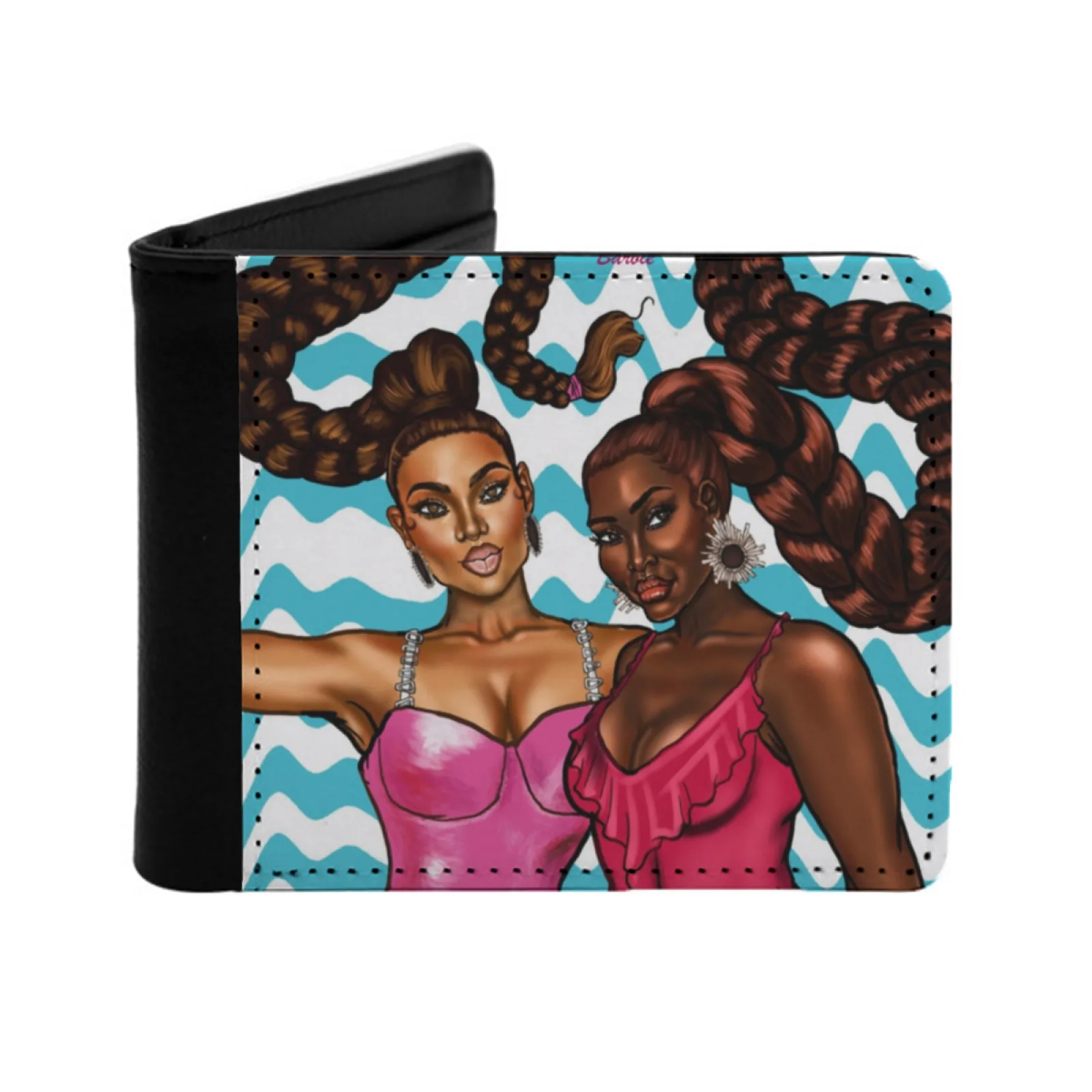 

Hello Beautiful Babes Men's Wallet Pu Leather Wallet Multifunction Credit Card Purse Black Babes Braids Ponytails Pink Caramel