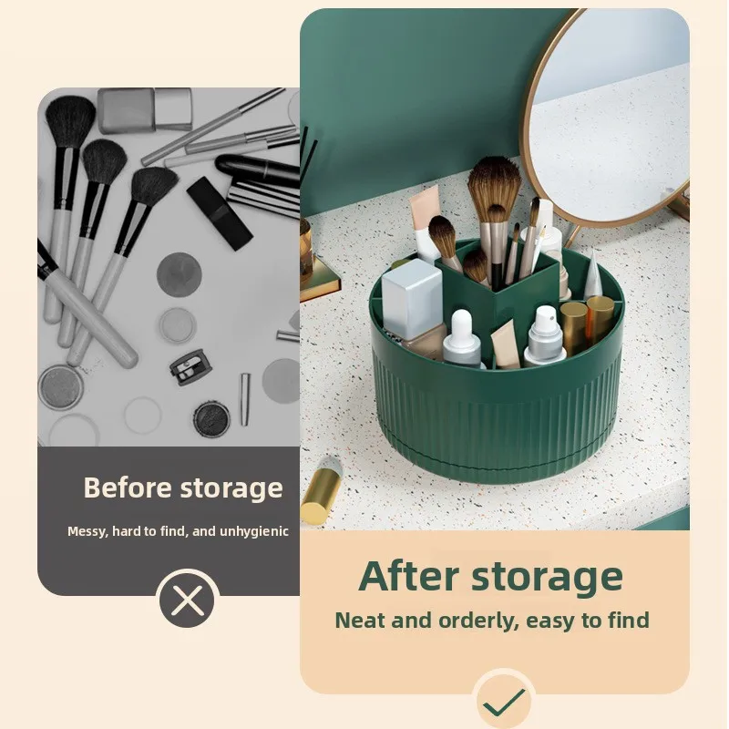 回転式メイクブラシオーガナイザー、眉毛・アイライナーブラシ用回転式化粧品収納ボックス、化粧台デスクトップ用