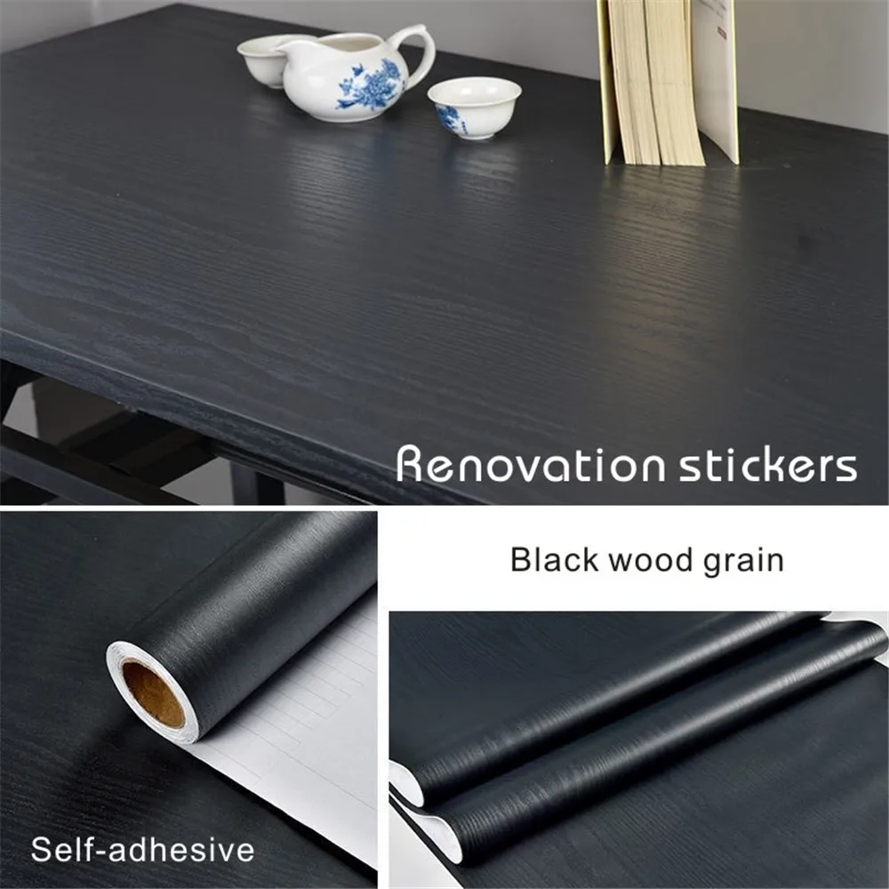 Black Wood Peel And Stick Paper Decorative Self-Adhesive Film For Furniture Real Wood Tactile Sensation Surfaces Easy To Clean