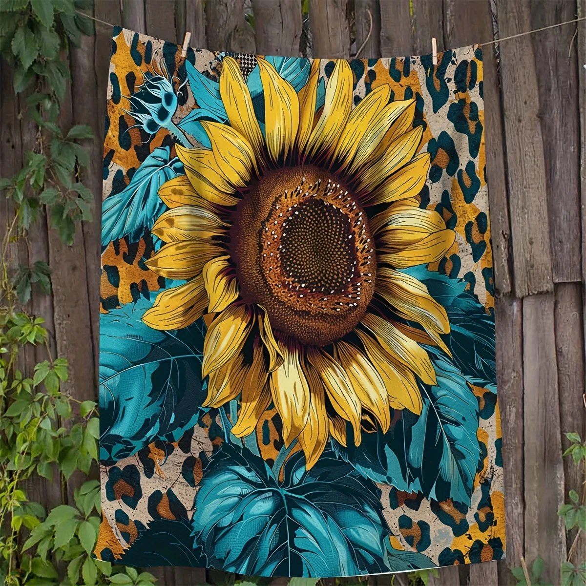 Mom Gift from Daughter Sunflower Leopard Cozy Throw Blanket, Sweet Couch Bed Warm Wrap for Nap, All Season Decor