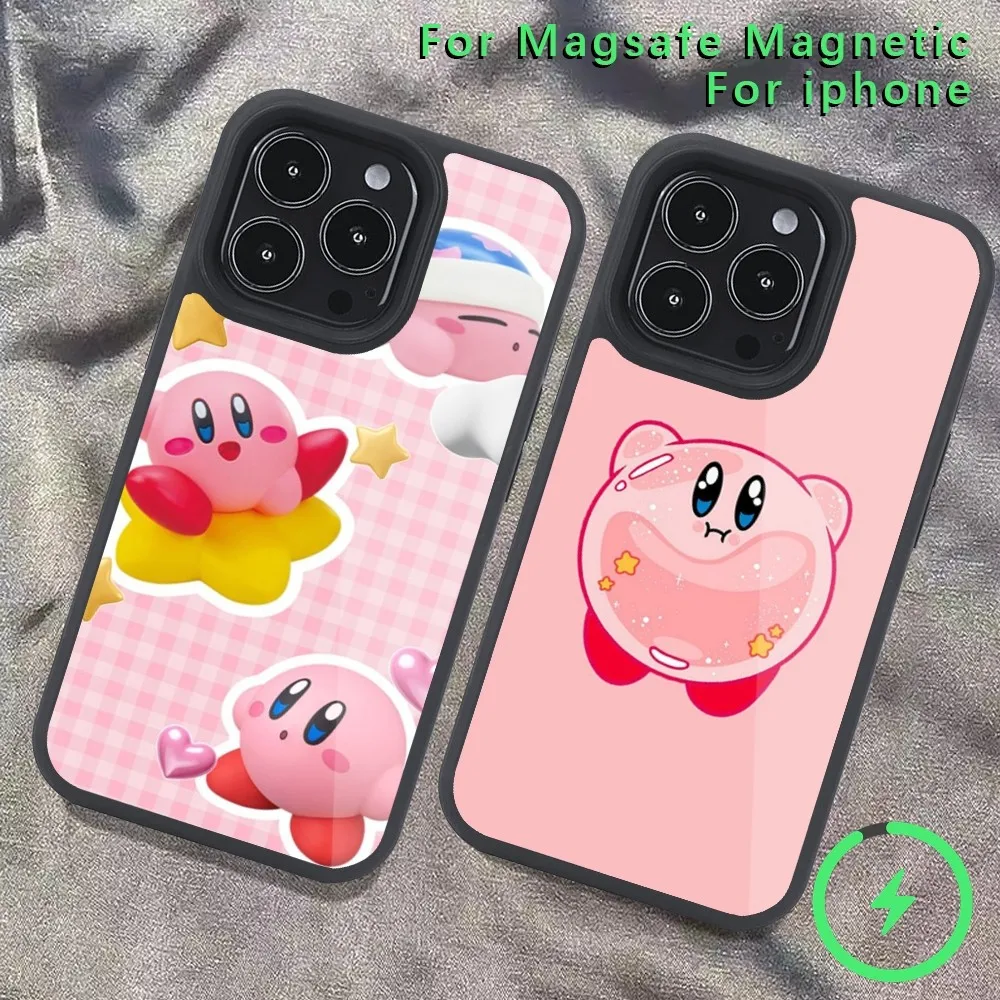 P-Pink K-Kirby game Phone Case  For iPhone 14 13 12 11 15 Pro Max Magsafe Wireless Charge Plus Mini Cover