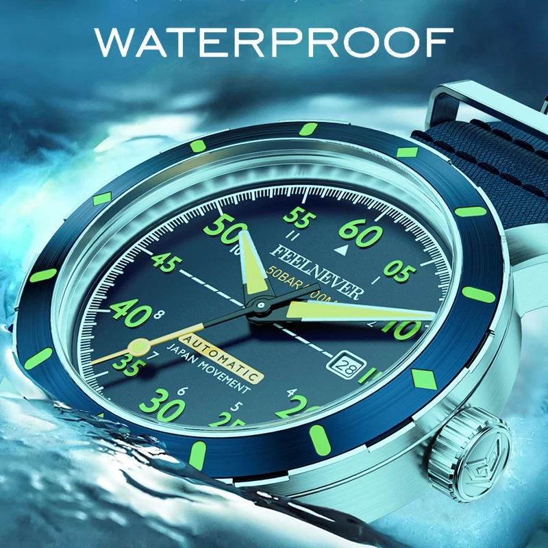 FEELNEVER Luxury Mens Watch LIGE Fashion Mechanical Watches Men 500M Waterproof Luminous Dive Automatic Wristwatch Reloj Hombre