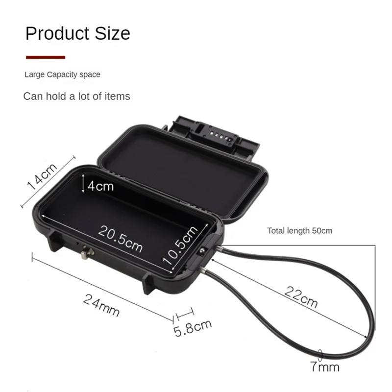 Schließfach, Telefon-Schließfach, Sicherheitsschließfach, transparenter wasserdichter Reisebehälter für den Außenbereich, langlebiger Passwort-Strandkasten, Schwarz