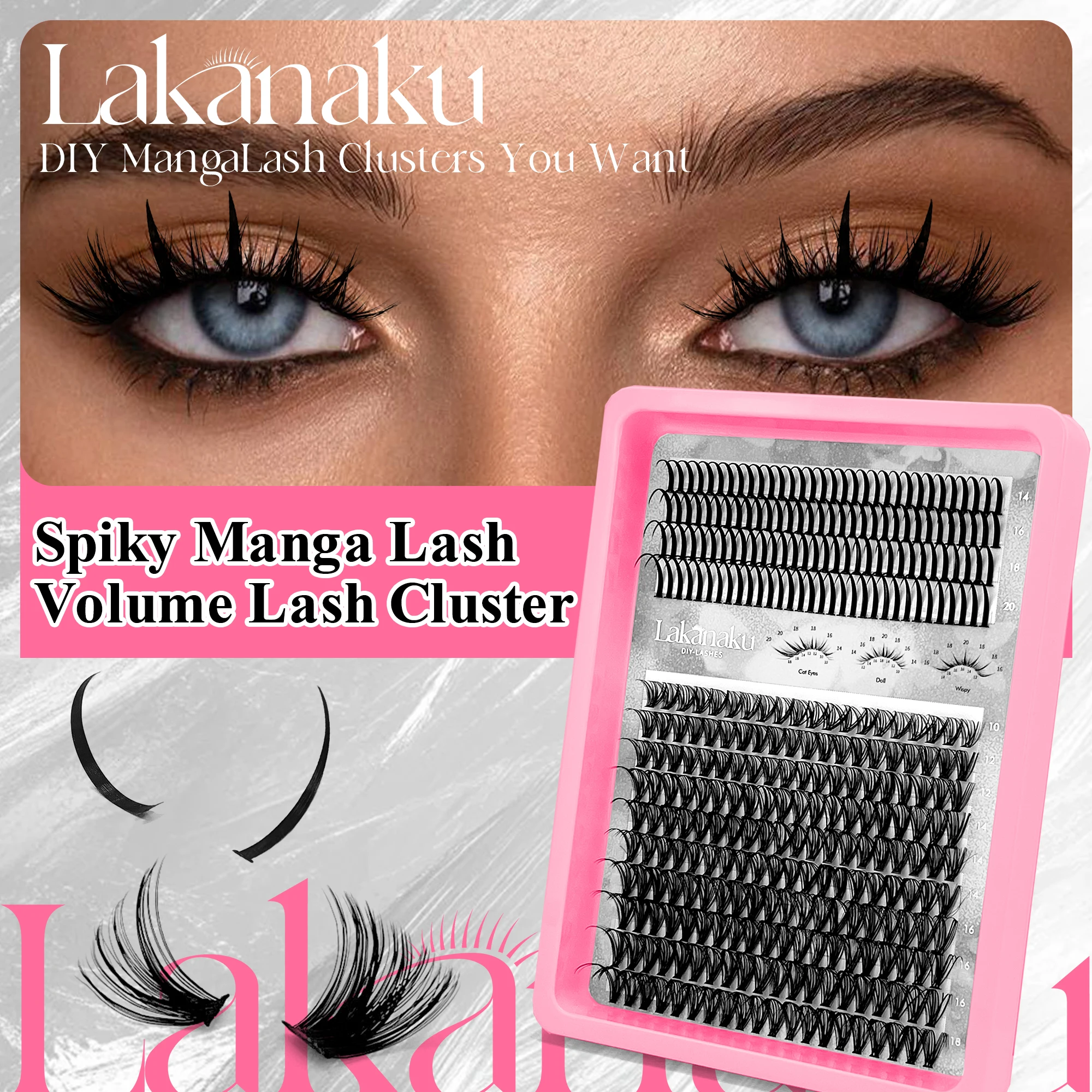 LAKANAKU Faux Cils Volumen Russe ciglia finte ciuffetti Manga-Wimpern Cluster flauschige Cluster-Wimpern wispy mit Spikes und Unterteilen
