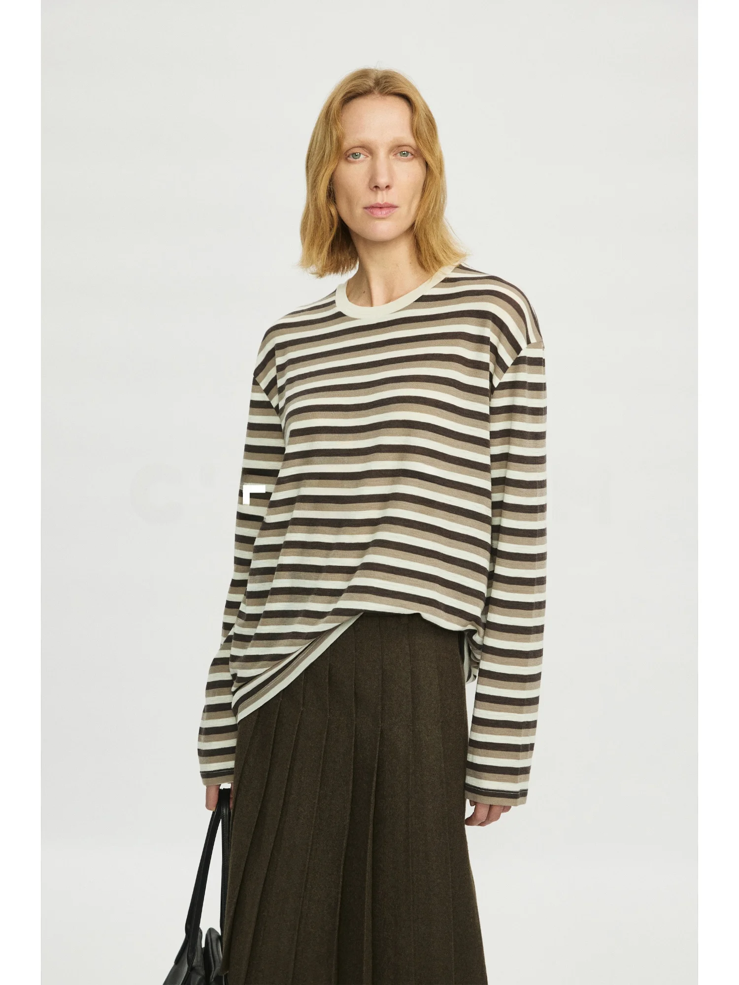 

Женская футболка C'est M Super00s из австралийской шерсти, мягкая, эластичная, в полоску, с длинным рукавом, круглым вырезом, повседневная, удобная, винтажная