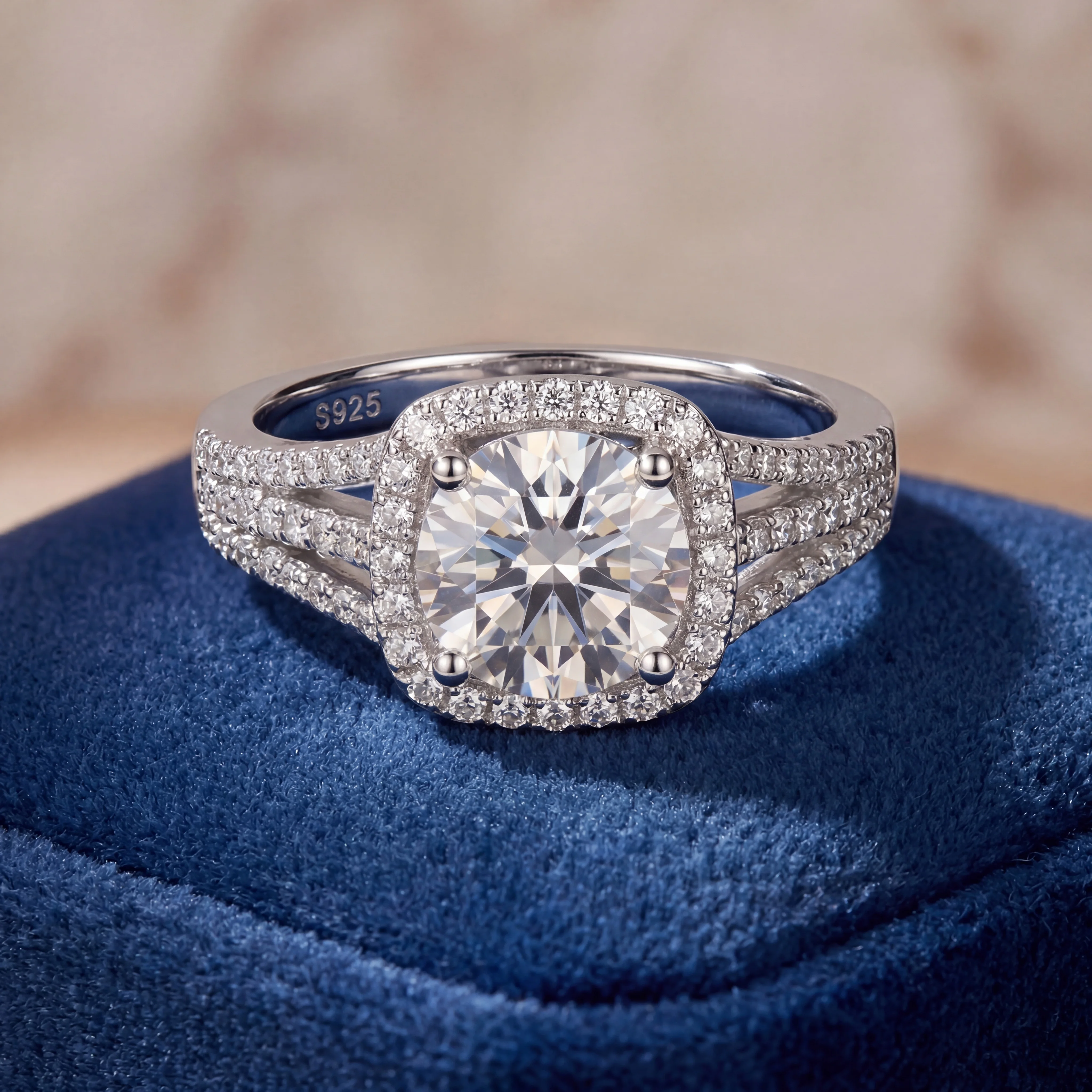 

5 Carat Moissanite Ring, 925 Sterling Silver, D Color VVS1, Halo Pave Split Shank, Engagement, Pass Diamond Tester