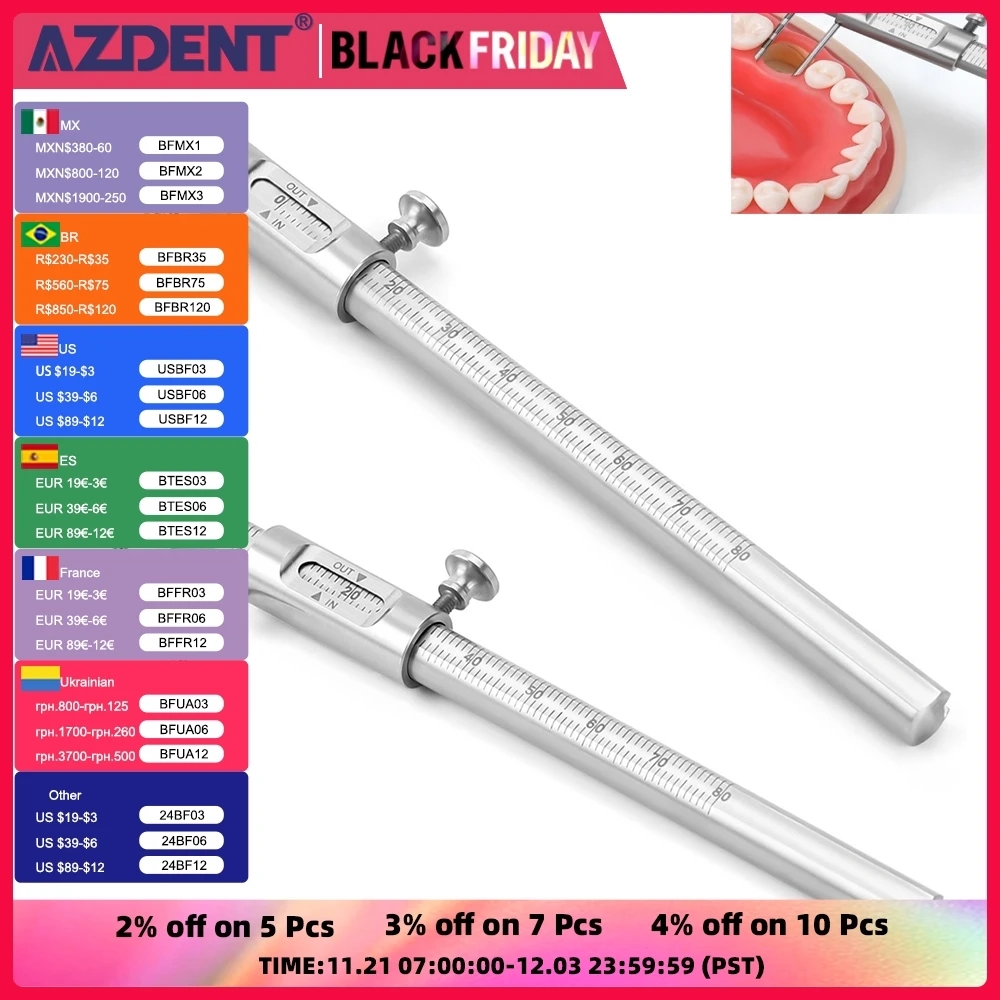 AZDENT 1 Pcs Dental Orthodontic Sliding Caliper 0-80mm Dentist Implant Measuring Gauge Double Scale Round Dentistry Tool