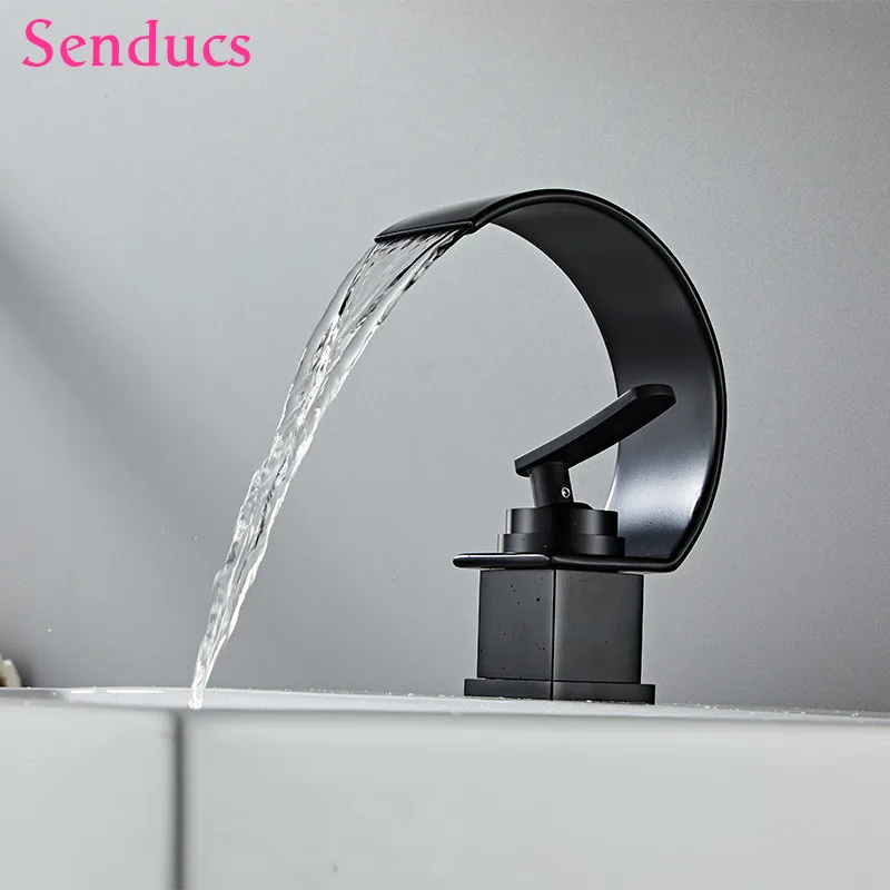 

Hot and Cold Black Water Fall Bathroom Basin Faucet Solid Brass Bathroom Basin Mixer Taps Torneiras Do Banheiro