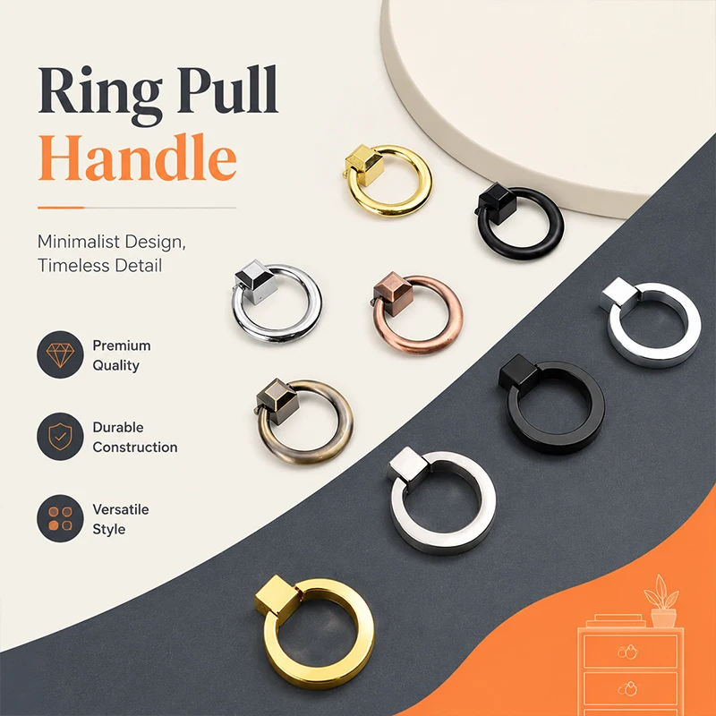 Solid Zinc Alloy Ring Pull Handle European Simple Thickened Round Pull for Cabinet Drawer Wardrobe Nightstand Shoe Cabinet