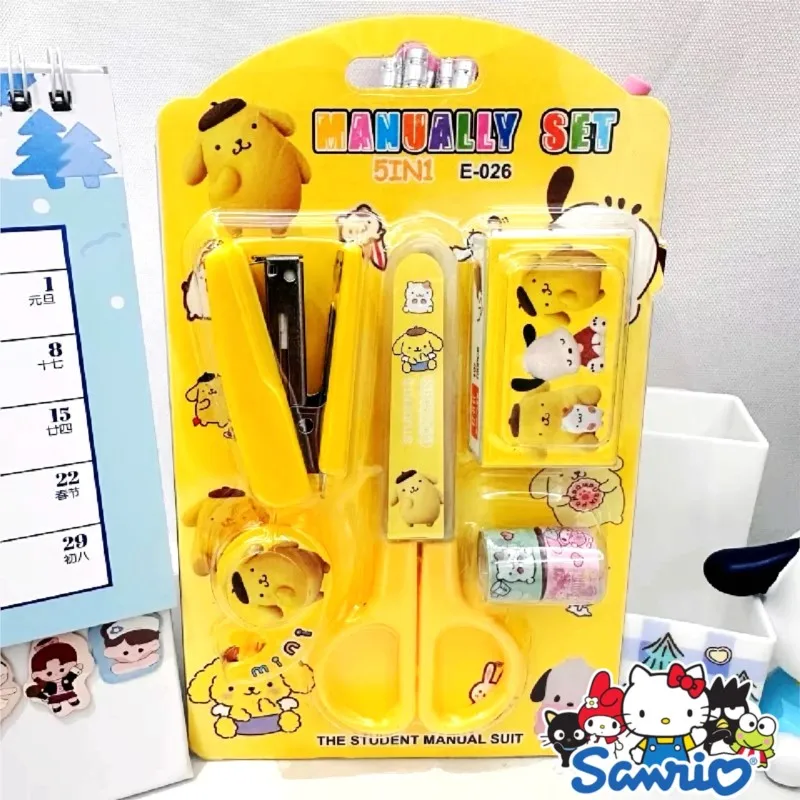 Cartoon Sanrio Stationery Set Kuromi Kitty Student Scissors Stapler Tape Combination Kid Gift Home Book Binding Machine Stapler