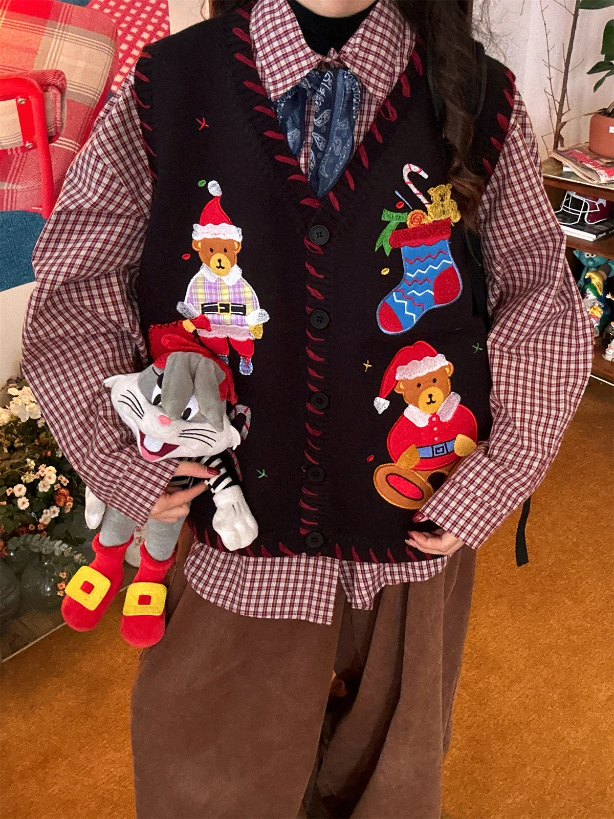 

Cisas Theme Knitted Loose Svel V-Ne Cardigan for Men Autumn Winter Faion Casual Sle Commute ential Top