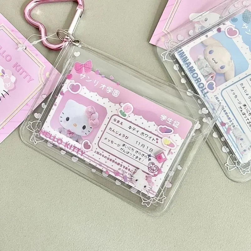 Hello Kitty อะนิเมะ Kawaii MINISO กระเป๋าน่ารัก Cinnamoroll เก็บจี้โปร่งใส PVC กระเป๋านักเรียนจี้ของขวัญสําหรับหญิง