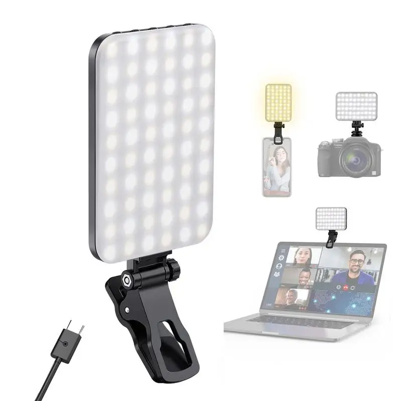 

60 Led High Power Rechargeable Clip Fill Video Light with Sturdy Clip Adjusted 3 Light Modes for PhoneIpad Tablet Selfie Light